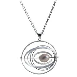 Ab Ove Necklaces-- Pendant in Silver with Baroque River Pearl - Kinetic Collection - Handcrafted Necklace - High Quality Luxury - Avvenice