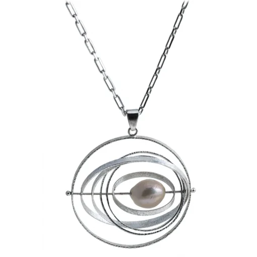 Ab Ove Necklaces-- Pendant in Silver with Baroque River Pearl - Kinetic Collection - Handcrafted Necklace - High Quality Luxury - Avvenice