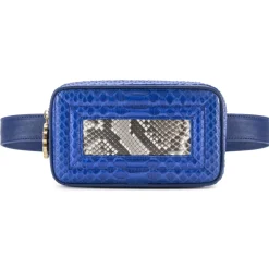 Aleksandra Badura Bags-- Camera Belt Bag - Python & Calfskin Belt Bag - Blue China & Stone - Luxury High Quality Leather Bag - Avvenice