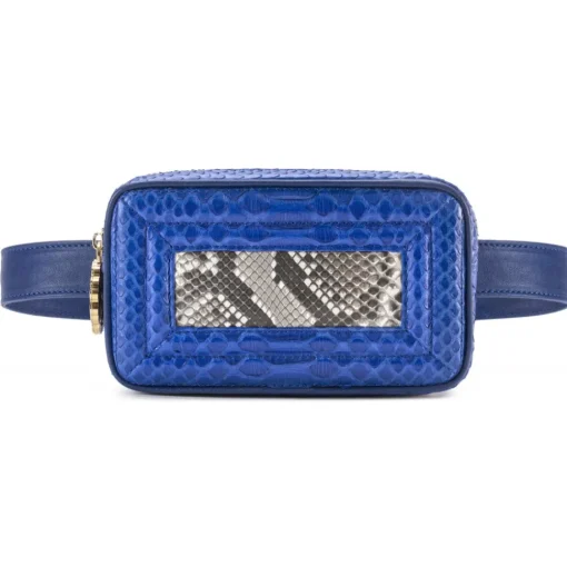 Aleksandra Badura Bags-- Camera Belt Bag - Python & Calfskin Belt Bag - Blue China & Stone - Luxury High Quality Leather Bag - Avvenice