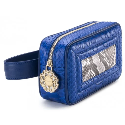 Aleksandra Badura Bags-- Camera Belt Bag - Python & Calfskin Belt Bag - Blue China & Stone - Luxury High Quality Leather Bag - Avvenice