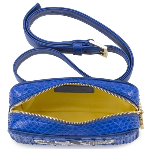 Aleksandra Badura Bags-- Camera Belt Bag - Python & Calfskin Belt Bag - Blue China & Stone - Luxury High Quality Leather Bag - Avvenice