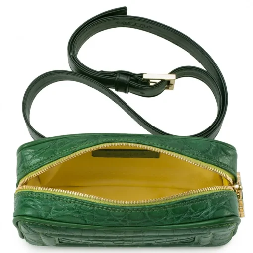 Aleksandra Badura Bags-- Camera Belt Bag - Crocodile & Calfskin Belt Bag - Green - Luxury High Quality Leather Bag - Avvenice