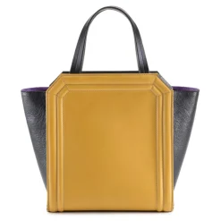 Aleksandra Badura Bags-- Clio Mini Bag - Calfskin & Goatskin Shopper Bag - Mustard & Onyx - Luxury High Quality Leather Bag - Avvenice