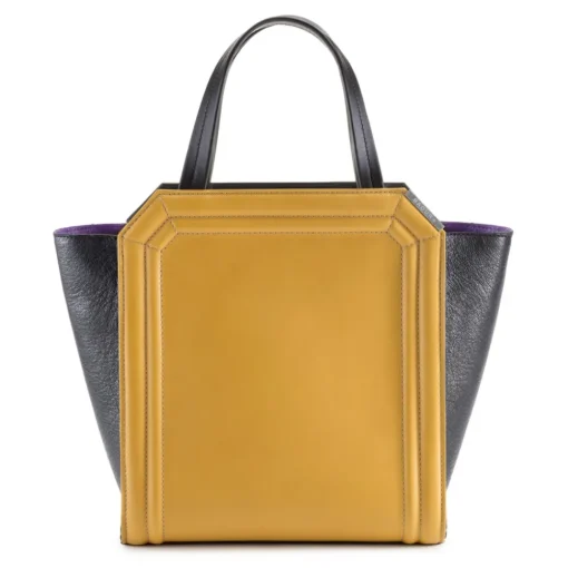 Aleksandra Badura Bags-- Clio Mini Bag - Calfskin & Goatskin Shopper Bag - Mustard & Onyx - Luxury High Quality Leather Bag - Avvenice
