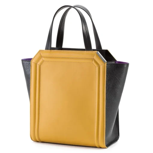 Aleksandra Badura Bags-- Clio Mini Bag - Calfskin & Goatskin Shopper Bag - Mustard & Onyx - Luxury High Quality Leather Bag - Avvenice