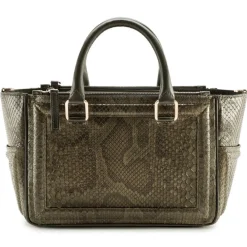Aleksandra Badura Bags-- Ladylike Bag - Calfskin & Python Top-Handle Tote Bag - Dark Olive - Luxury High Quality Leather Bag - Avvenice