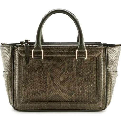 Aleksandra Badura Bags-- Ladylike Bag - Calfskin & Python Top-Handle Tote Bag - Dark Olive - Luxury High Quality Leather Bag - Avvenice
