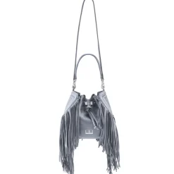Aleksandra Badura Bags-- Lucky Bucket Bag Medium - Fringe Bucket Bag Medium - Grey - Luxury High Quality Leather Bag - Avvenice