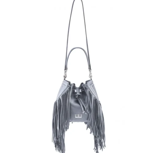 Aleksandra Badura Bags-- Lucky Bucket Bag Medium - Fringe Bucket Bag Medium - Grey - Luxury High Quality Leather Bag - Avvenice