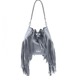 Aleksandra Badura Bags-- Lucky Bucket Bag Medium - Fringe Bucket Bag Medium - Grey - Luxury High Quality Leather Bag - Avvenice