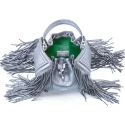 Aleksandra Badura Bags-- Lucky Bucket Bag Medium - Fringe Bucket Bag Medium - Grey - Luxury High Quality Leather Bag - Avvenice