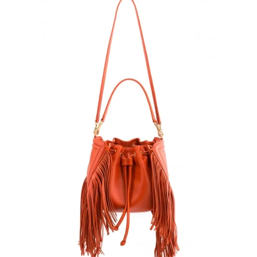 Aleksandra Badura Bags-- Lucky Bucket Bag Medium - Fringe Bucket Bag Medium - Tangerine - Luxury High Quality Leather Bag - Avvenice