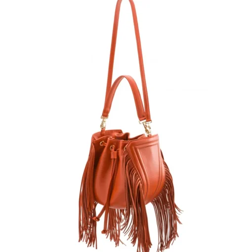 Aleksandra Badura Bags-- Lucky Bucket Bag Medium - Fringe Bucket Bag Medium - Tangerine - Luxury High Quality Leather Bag - Avvenice