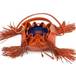 Aleksandra Badura Bags-- Lucky Bucket Bag Medium - Fringe Bucket Bag Medium - Tangerine - Luxury High Quality Leather Bag - Avvenice