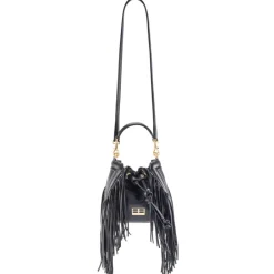Aleksandra Badura Bags-- Lucky Bucket Bag Mini - Fringe Bucket Bag - Black - Luxury High Quality Leather Bag - Avvenice