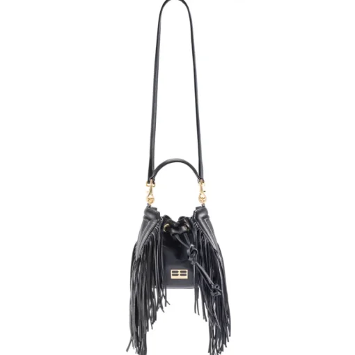 Aleksandra Badura Bags-- Lucky Bucket Bag Mini - Fringe Bucket Bag - Black - Luxury High Quality Leather Bag - Avvenice