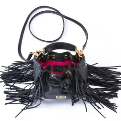 Aleksandra Badura Bags-- Lucky Bucket Bag Mini - Fringe Bucket Bag - Black - Luxury High Quality Leather Bag - Avvenice