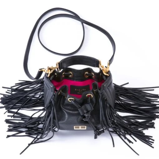 Aleksandra Badura Bags-- Lucky Bucket Bag Mini - Fringe Bucket Bag - Black - Luxury High Quality Leather Bag - Avvenice