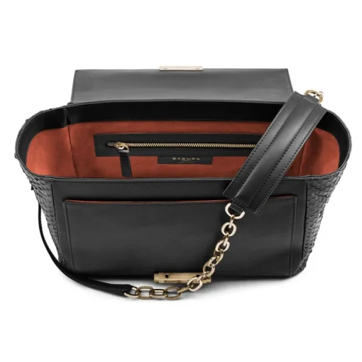Aleksandra Badura Bags-- Luisa Bag - Calfskin & Python Shoulder Bag - Onyx - Luxury High Quality Leather Bag - Avvenice