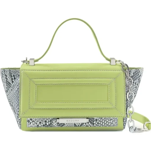 Aleksandra Badura Bags-- Luisa Mini Bag - Calfskin & Python Shoulder Bag - Stone & Lime - Luxury High Quality Leather Bag - Avvenice