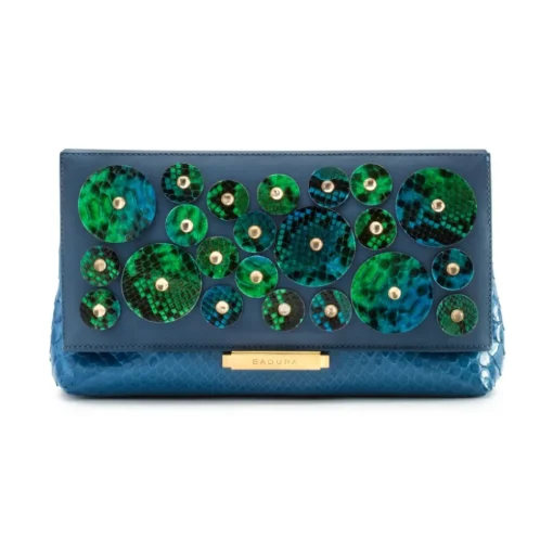 Aleksandra Badura Bags-- Luisa Clutch - Calfskin & Python Envelope Clutch - Ocean Blue - Luxury High Quality Leather Bag - Avvenice