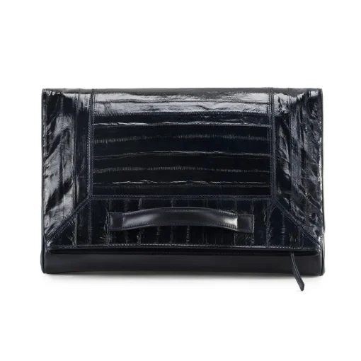 Aleksandra Badura Bags-- Privee Clutch - Calfskin & Eel Envelope Clutch - Midnight Blue - Luxury High Quality Leather Bag - Avvenice