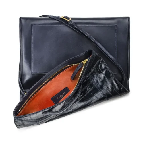 Aleksandra Badura Bags-- Privee Clutch - Calfskin & Eel Envelope Clutch - Midnight Blue - Luxury High Quality Leather Bag - Avvenice