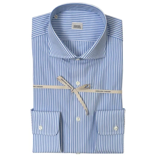 Alessandro Gherardi Shirts-- Long Sleeve Shirt - Light Blue Stripe - Shirt - Handmade in Italy - Luxury Exclusive Collection - Avvenice