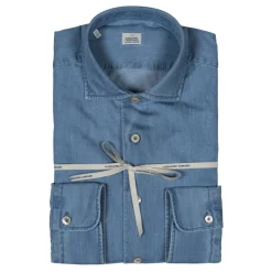 Alessandro Gherardi Shirts-- Long Sleeve Shirt - Light Denim - Shirt - Handmade in Italy - Luxury Exclusive Collection - Avvenice