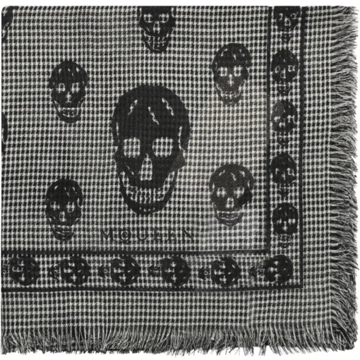Alexander McQueen Other Accessories-- Grey Skull Print Scarf - Black Ivory - Exclusive Luxury Collection - Avvenice