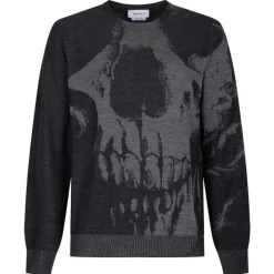 Alexander McQueen Knitwears-- Grey Skull Intarsia Sweater - Grey Charcoal - Exclusive Luxury Collection - Avvenice