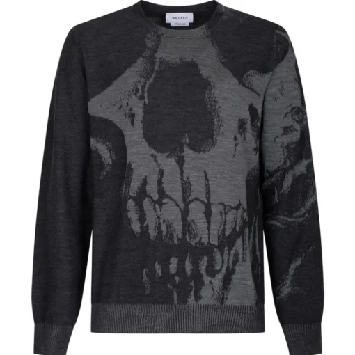 Alexander McQueen Knitwears-- Grey Skull Intarsia Sweater - Grey Charcoal - Exclusive Luxury Collection - Avvenice