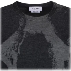 Alexander McQueen Knitwears-- Grey Skull Intarsia Sweater - Grey Charcoal - Exclusive Luxury Collection - Avvenice