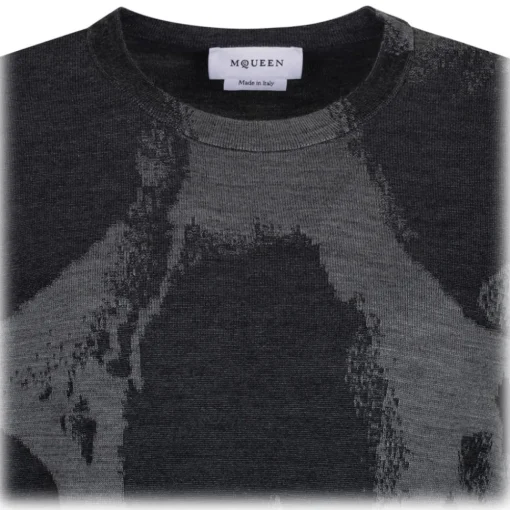 Alexander McQueen Knitwears-- Grey Skull Intarsia Sweater - Grey Charcoal - Exclusive Luxury Collection - Avvenice