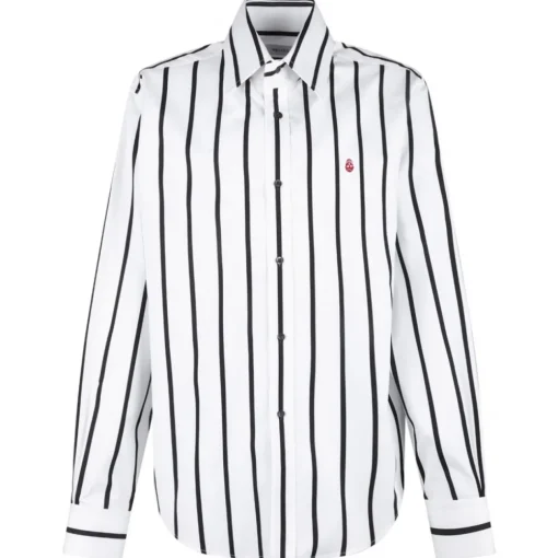 Alexander McQueen Shirts-- Skull Striped Shirt - White Black - Exclusive Luxury Collection - Avvenice