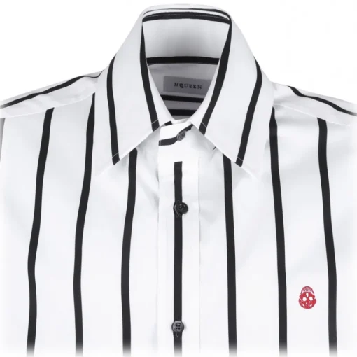 Alexander McQueen Shirts-- Skull Striped Shirt - White Black - Exclusive Luxury Collection - Avvenice