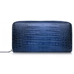 Ammoment Wallets-- Caiman in Degrade Navy-Black - Leather Long Zipper Wallet - Avvenice