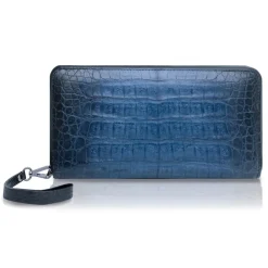 Ammoment Wallets-- Caiman in Degrade Light-Dark Blue - Leather Large Long Zipper Wallet - Avvenice