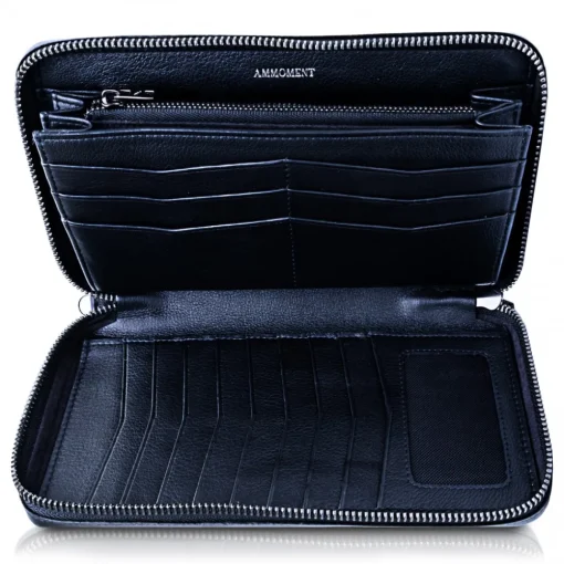 Ammoment Wallets-- Caiman in Degrade Light-Dark Blue - Leather Large Long Zipper Wallet - Avvenice