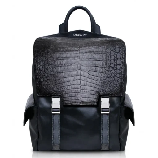 Ammoment Backpacks-- Caiman in Degrade Coal New Age - Leather Zane Large Backpack - Avvenice