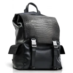 Ammoment Backpacks-- Caiman in Degrade Coal New Age - Leather Zane Large Backpack - Avvenice