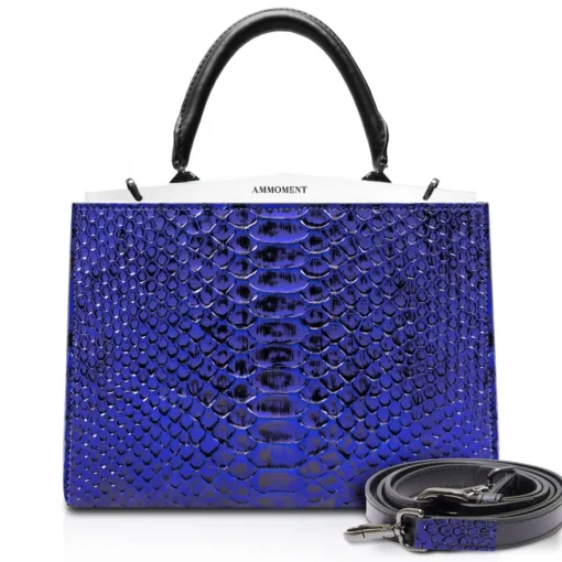 Ammoment Bags-- Jena Handbag Large in Python - NYX Blue - Luxury High Quality Leather Bag - Avvenice