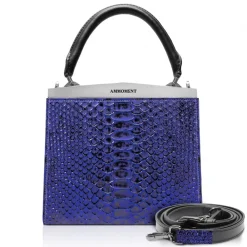 Ammoment Bags-- Jena Handbag Small in Python - NYX Blue - Luxury High Quality Leather Bag - Avvenice
