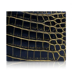 Ammoment Wallets-- Nile Crocodile in Crack Black and Gold - Leather Bifold Wallet with Center Flap - Avvenice