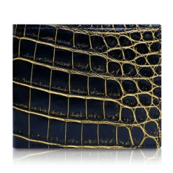 Ammoment Wallets-- Nile Crocodile in Crack Black and Gold - Leather Bifold Wallet - Avvenice