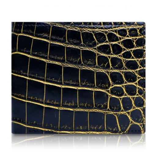Ammoment Wallets-- Nile Crocodile in Crack Black and Gold - Leather Bifold Wallet - Avvenice
