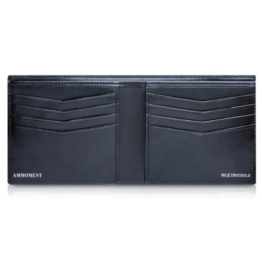 Ammoment Wallets-- Nile Crocodile in Crack Black and Gold - Leather Bifold Wallet - Avvenice