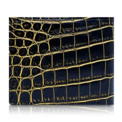 Ammoment Wallets-- Nile Crocodile in Crack Black and Gold - Leather Bifold Wallet - Avvenice