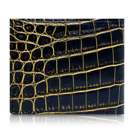 Ammoment Wallets-- Nile Crocodile in Crack Black and Gold - Leather Bifold Wallet - Avvenice